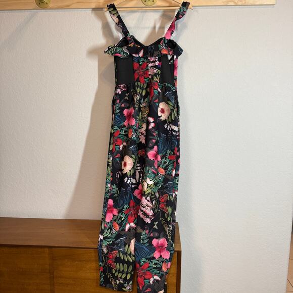 Women's H&M Black and Multicolored Floral Botanical Print Jumpsuit Size 8 - Picture 7 of 10